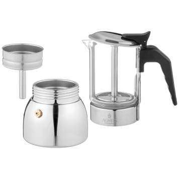 Кофеварка гейзерная "VERRE", 200 мл на 4 чашки, жаростойкое боросиликатное стекло AGNESS 944-013-2