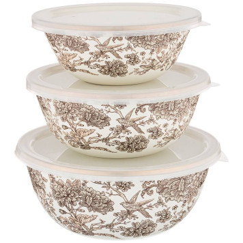 Набор мисок эмалирован. с пластик.крышками, серия ROYAL GARDEN 6пр. 14/16/18см, 0, 6/0, 9/1, 3л AGNESS 950-097
