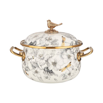 Кастрюля эмалированная с крышкой, серия яблоневый сад, 2,1л, диа.16см AGNESS 950-521