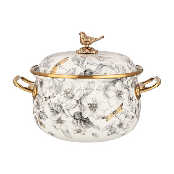 Кастрюля эмалированная с крышкой, серия яблоневый сад 2,8л, диа.18см подходит для индук.пл AGNESS 950-522