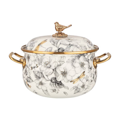 Кастрюля эмалированная с крышкой, серия яблоневый сад 2,8л, диа.18см подходит для индук.пл AGNESS 950-522