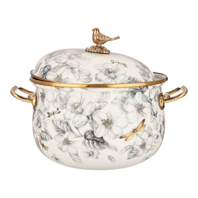 Кастрюля эмалированная с крышкой, серия яблоневый сад 3,8л, диа.20см подходит для индук.пл AGNESS 950-523-2