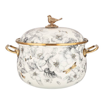 Кастрюля эмалированная с крышкой, серия яблоневый сад 3,8л, диа.20см подходит для индук.пл AGNESS 950-523