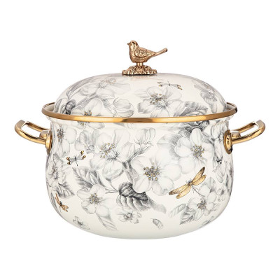 Кастрюля эмалированная с крышкой, серия яблоневый сад 3,8л, диа.20см подходит для индук.пл AGNESS 950-523