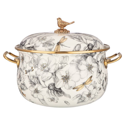 Кастрюля эмалированная с крышкой, серия яблоневый сад 4,8л, диа.22см подходит для индук.пл AGNESS 950-524