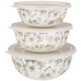 Набор мисок эмалирован. с пластик.крышками, серия яблоневый сад, 6пр.14/16/18см, 0, 6/0, 9/1, 3л AGNESS 950-527