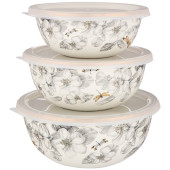 Набор мисок эмалирован. с пластик.крышками, серия яблоневый сад, 6пр.14/16/18см, 0, 6/0, 9/1, 3л AGNESS 950-527