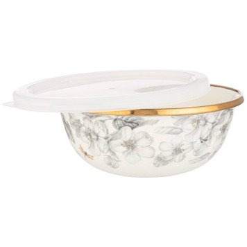 Набор мисок эмалирован. с пластик.крышками, серия яблоневый сад, 6пр.14/16/18см, 0, 6/0, 9/1, 3л AGNESS 950-527-1