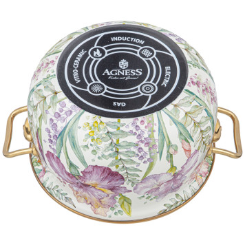 Кастрюля эмалированная с крышкой, серия IRISES 3,8л, диа.20см подходит для индук.пл AGNESS 950-573-2