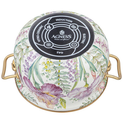 Кастрюля эмалированная с крышкой, серия IRISES 3,8л, диа.20см подходит для индук.пл AGNESS 950-573-1
