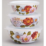 Набор мисок эмалированных с пластик.крышками, серия ФЛАНДРИЯ 6пр 0, 6/0, 9/1, 3л диа. 14/16/18см AGNESS 950-595