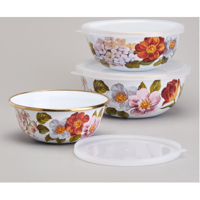 Набор мисок эмалированных с пластик.крышками, серия ФЛАНДРИЯ 6пр 0, 6/0, 9/1, 3л диа. 14/16/18см AGNESS 950-595-2