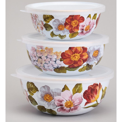 Набор мисок эмалированных с пластик.крышками, серия ФЛАНДРИЯ 6пр 0, 6/0, 9/1, 3л диа. 14/16/18см AGNESS 950-595