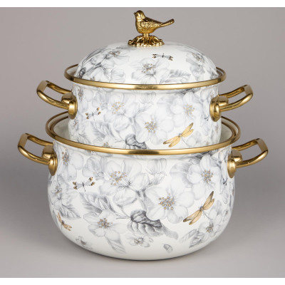 Набор кастрюль эмалированных серия "ЯБЛОНЕВЫЙ САД", 4пр. 2,1л и 3,8л AGNESS 950-602-1