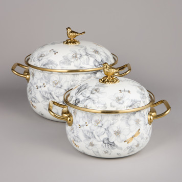 Набор кастрюль эмалированных серия "ЯБЛОНЕВЫЙ САД", 4пр. 2,1л и 3,8л AGNESS 950-602