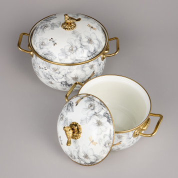 Набор кастрюль эмалированных серия "ЯБЛОНЕВЫЙ САД", 4пр. 2,1л и 3,8л AGNESS 950-602-3