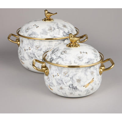 Набор кастрюль эмалированных серия "ЯБЛОНЕВЫЙ САД", 4пр. 2,1л и 3,8л AGNESS 950-602