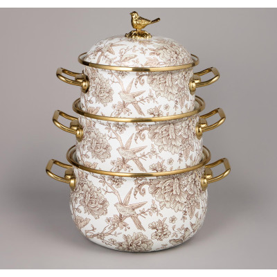 Набор кастрюль эмалированных серия "ROYAL GARDEN", 6пр. 2,1л, 2,8л и 3,8л AGNESS 950-605-3