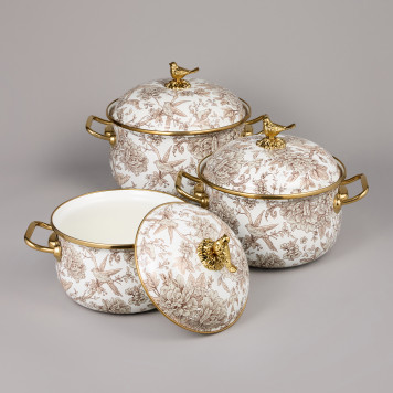 Набор кастрюль эмалированных серия "ROYAL GARDEN", 6пр. 2,1л, 2,8л и 3,8л AGNESS 950-605-4