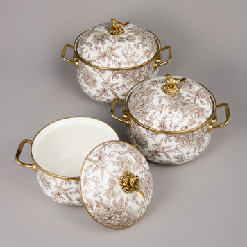 Набор кастрюль эмалированных серия "ROYAL GARDEN", 6пр. 2,1л, 2,8л и 3,8л AGNESS 950-605-5