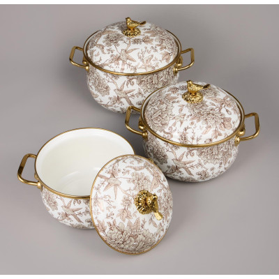 Набор кастрюль эмалированных серия "ROYAL GARDEN", 6пр. 2,1л, 2,8л и 3,8л AGNESS 950-605-5