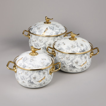 Набор кастрюль эмалированных серия "ЯБЛОНЕВЫЙ САД", 6пр. 2,1л, 2,8л и 3,8л AGNESS 950-606