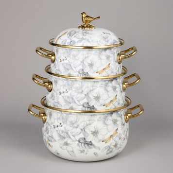 Набор кастрюль эмалированных серия "ЯБЛОНЕВЫЙ САД", 6пр. 2,1л, 2,8л и 3,8л AGNESS 950-606-3