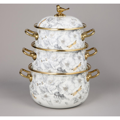 Набор кастрюль эмалированных серия "ЯБЛОНЕВЫЙ САД", 6пр. 2,1л, 2,8л и 3,8л AGNESS 950-606-3