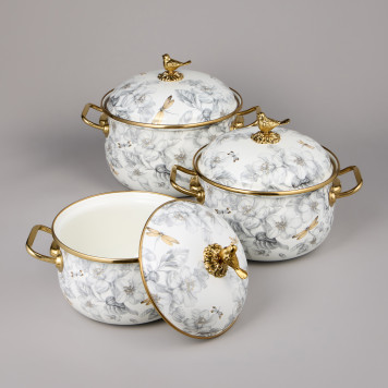 Набор кастрюль эмалированных серия "ЯБЛОНЕВЫЙ САД", 6пр. 2,1л, 2,8л и 3,8л AGNESS 950-606-4