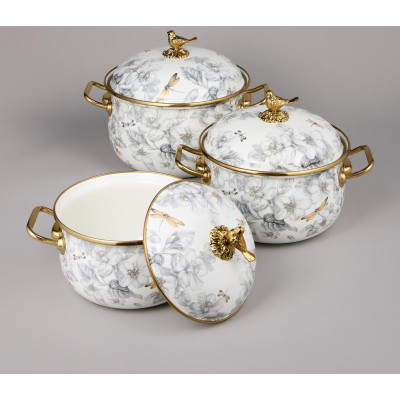 Набор кастрюль эмалированных серия "ЯБЛОНЕВЫЙ САД", 6пр. 2,1л, 2,8л и 3,8л AGNESS 950-606-4