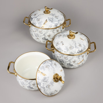 Набор кастрюль эмалированных серия "ЯБЛОНЕВЫЙ САД", 6пр. 2,1л, 2,8л и 3,8л AGNESS 950-606-5