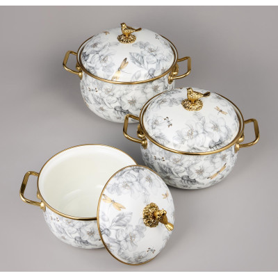 Набор кастрюль эмалированных серия "ЯБЛОНЕВЫЙ САД", 6пр. 2,1л, 2,8л и 3,8л AGNESS 950-606-5