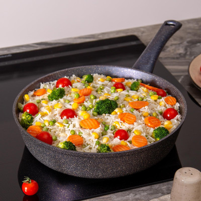 Сковорода глубокая с антипригарным " МРАМОРНЫМ" покрытием, серия GRANITE, 28х6,6см AGNESS 952-015-1