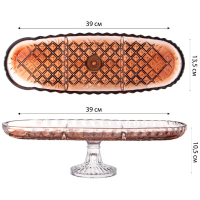 Блюдо на ножке 3 секции brown, 39*14 см ALEGRE GLASS 337-113-1
