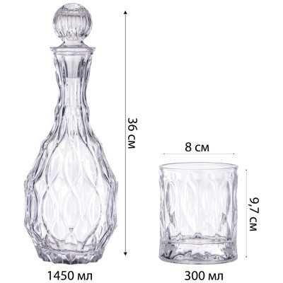 Набор штоф и 2 стакана, 12x36 см 1400 мл ALEGRE GLASS 337-128-1