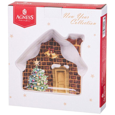 358-2104 Тарелка Agness 'С Новым годом!' домик 23.5х19х2.5см-1