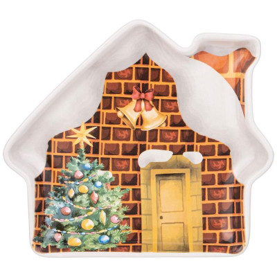 358-2104 Тарелка Agness 'С Новым годом!' домик 23.5х19х2.5см