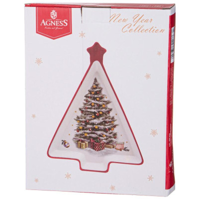 358-2113 Блюдо Agness 'С Новым годом!' 26х20х3см (елка)-1