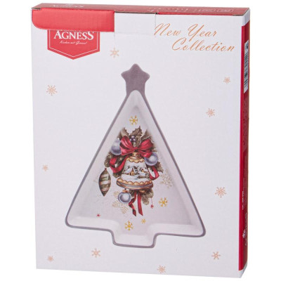 358-2114 Блюдо Agness 'С Новым годом!' 26х20х3см (елка)-1