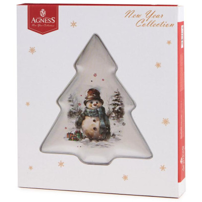 358-2323 Тарелка в форме елки Agness 'С новым годом!' 23х20.2х2.2см-3
