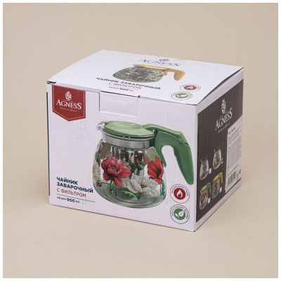 885-109 Чайник заварочный Agness с фильтром 'Маки' 900мл-1
