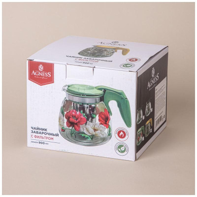 885-111 Чайник заварочный Agness с фильтром 'Васильки' 900мл-1