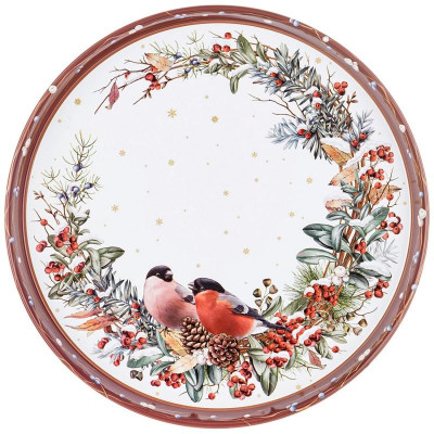 898-237 Поднос сервировочный Agness 'Снегири' красный 33х2.1см
