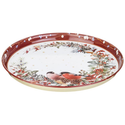 898-237 Поднос сервировочный Agness 'Снегири' красный 33х2.1см-1