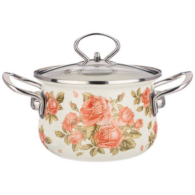 915-135 Кастрюля Agness 1.5л эмалированная со стекл. крышкой серия 'Корейская роза'