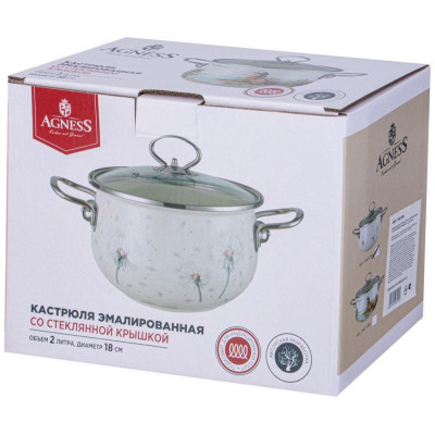 943-056 Кастрюля Agness эмалированная со стеклянной крышкой (2л, d18см)-1