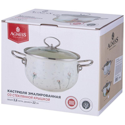 943-058 Кастрюля Agness эмалированная со стеклянной крышкой (3.8л, d22см)-1