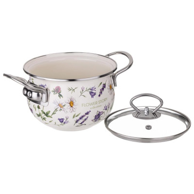 943-095 Кастрюля Agness (1.5л) эмалированная со стеклянной крышкой серия 'Flower story'-1