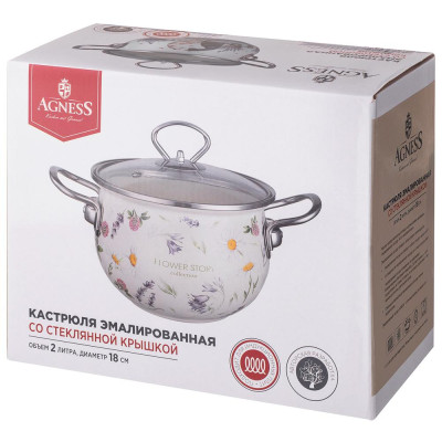 943-096 Кастрюля Agness (2.0л) эмалированная со стеклянной крышкой серия 'Flower story'-2