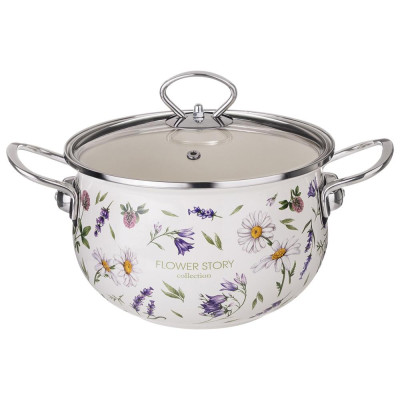 943-097 Кастрюля Agness (2.8л) эмалированная со стеклянной крышкой серия 'Flower story'